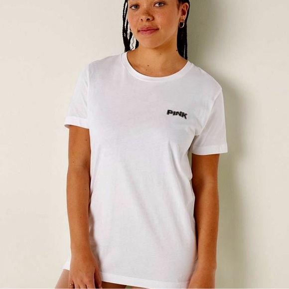 VS Pink LG or XL Tropical Shine White Campus Tee & Matching Pink Berry Leggings - Picture 5 of 7